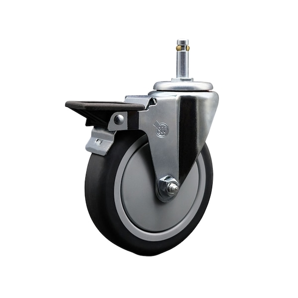 5'' Thermo Rubber Wheel Swivel 7/16'' Grip Ring Stem Caster with Brake